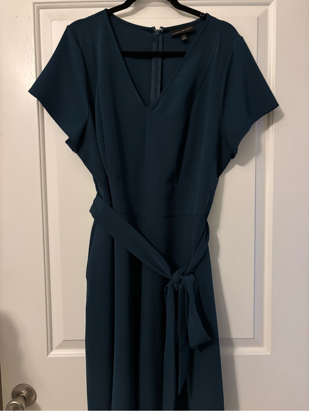 Lane Bryant Teal V-Neck Tie-Waist Dress